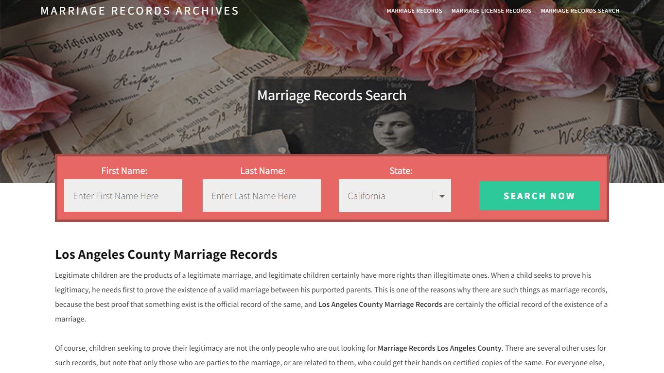 Los Angeles County Marriage Records | Enter Name and Search